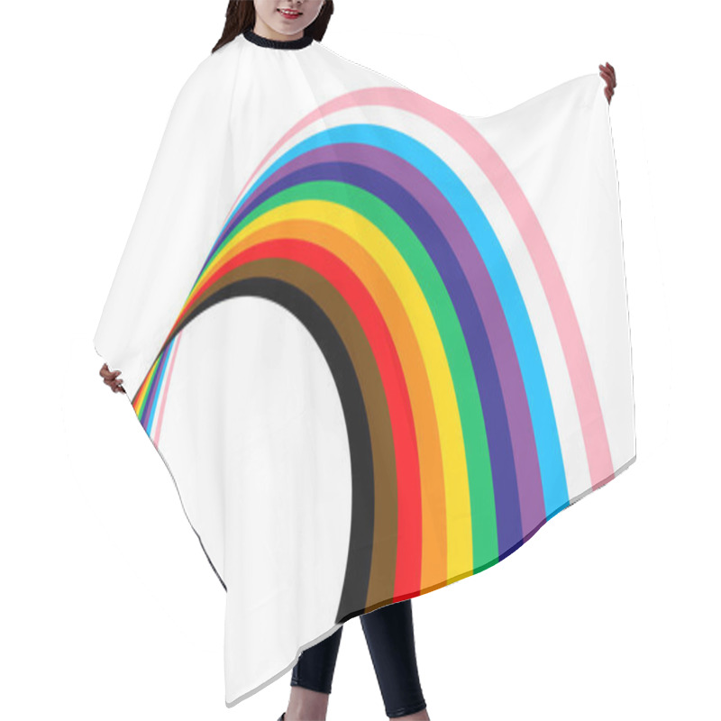 Personality  Pride Wavy Lines Shape. Modern Wave Icon With LGBTQ Pride Flag Colours. Colored Striped Shape For Design. Vector Illustration Isolated On White Background. Hair Cutting Cape