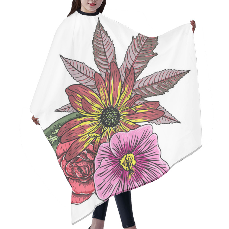 Personality  Drawing Of Spring Bouquet With Various Flowers  Hair Cutting Cape