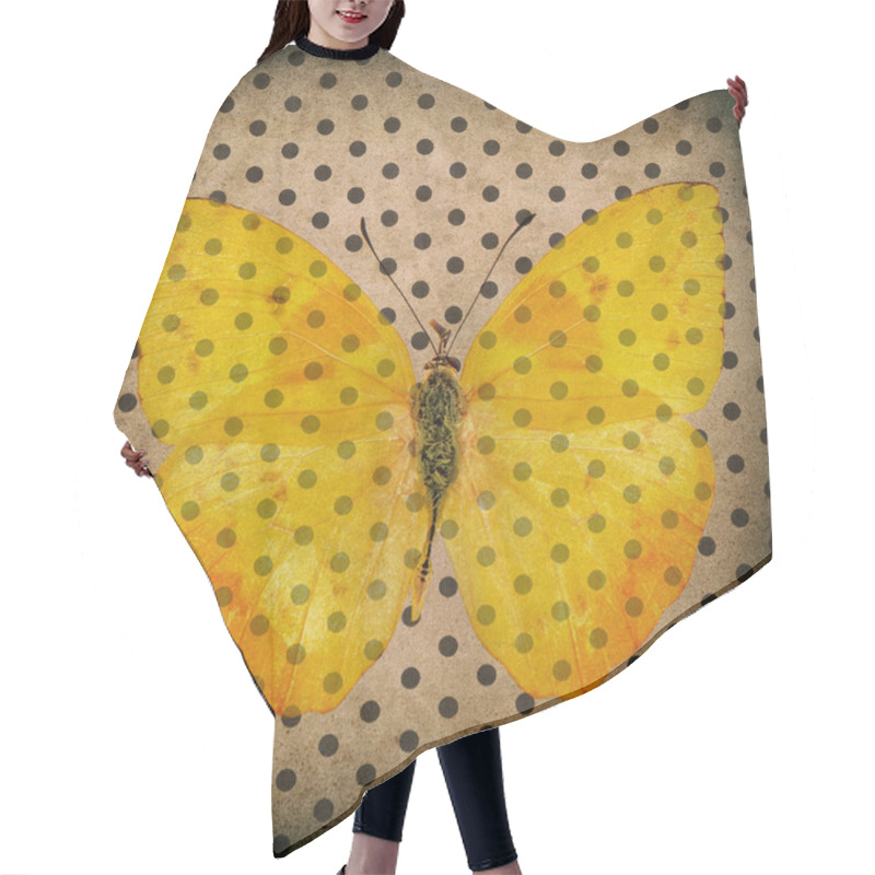 Personality  Yellow Butterfly Over Old Fashioned Polka Dot Wallpaper Hair Cutting Cape