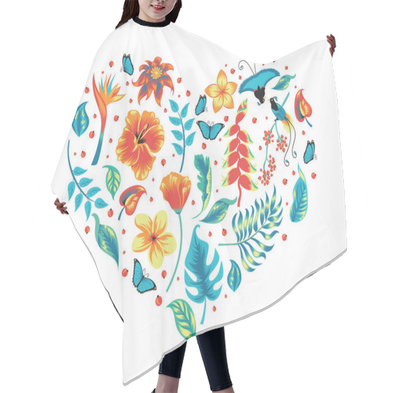 Personality  Heart With Tropical Leaves, Flowers And Bird.  Hair Cutting Cape