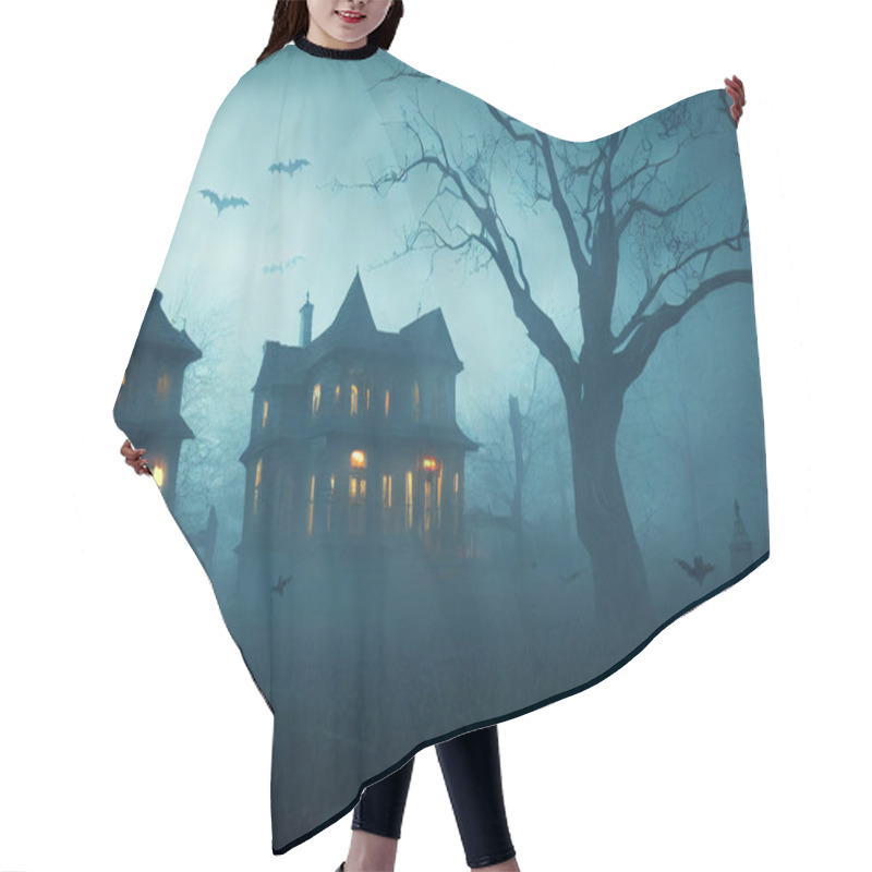 Personality  Spooky Halloween Card With Haunted House At Night Hair Cutting Cape