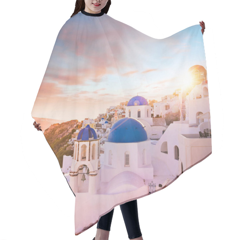 Personality  Sunset View Of The Blue Dome Churches Of Santorini, Greece. Hair Cutting Cape