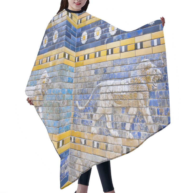 Personality  Lions Following On The Hunt, Patterned Wall Of  The Historical City Of Babylon Hair Cutting Cape