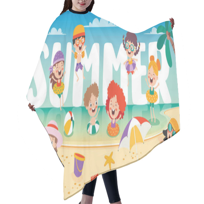 Personality  Flat Summer Banner With Cartoon Character Hair Cutting Cape