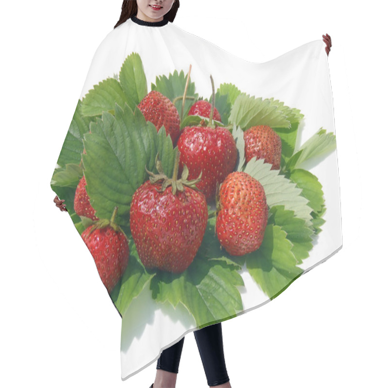 Personality  Ripe Strawberry With Green Leaves On A White Background (a Still Life From Garden Berries). Hair Cutting Cape