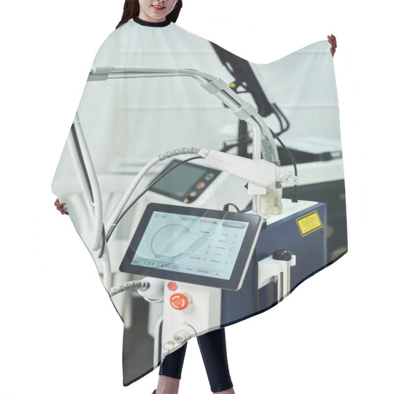 Personality  High Tech Dermatology Machinery Stands Ready For Skin Treatment In A Bright, Clinical Environment. Hair Cutting Cape