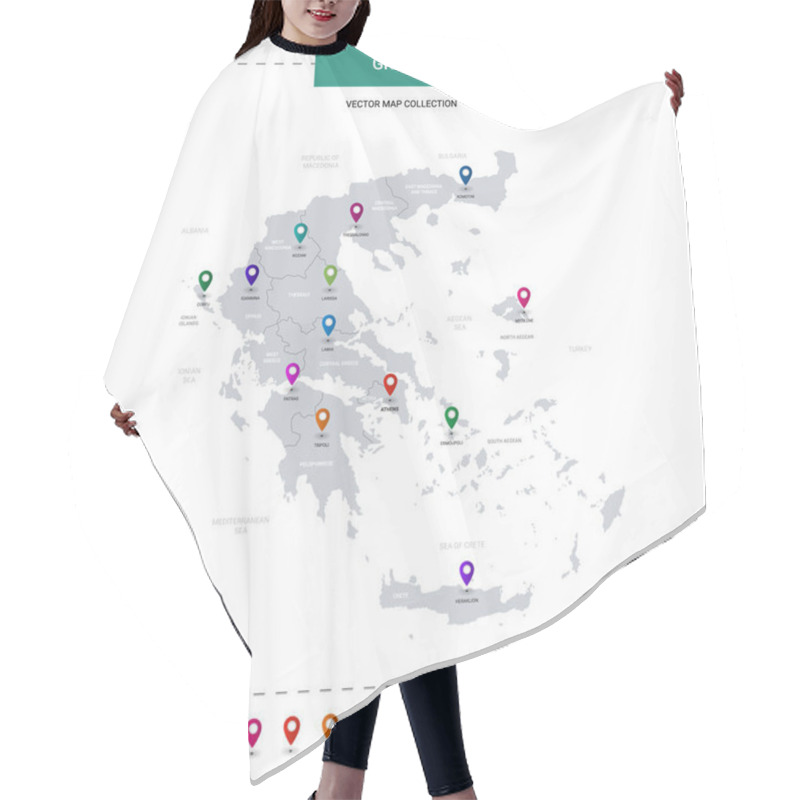 Personality  Greece Map With Location Pointer Marks. Infographic Vector Template, Isolated On White Background.  Hair Cutting Cape