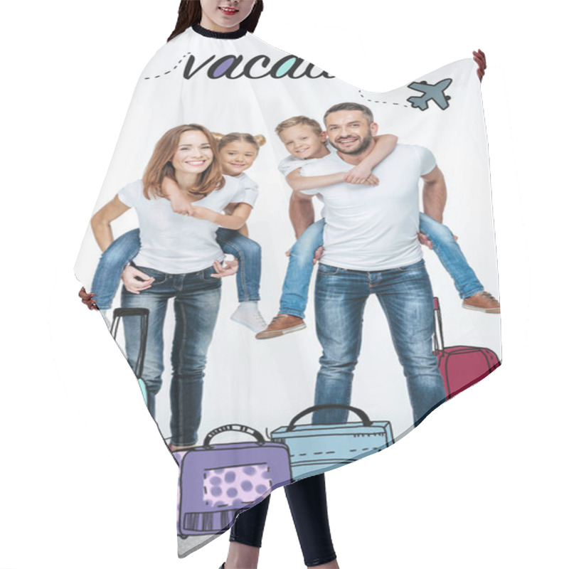 Personality  Parents Piggybacking Happy Children Hair Cutting Cape