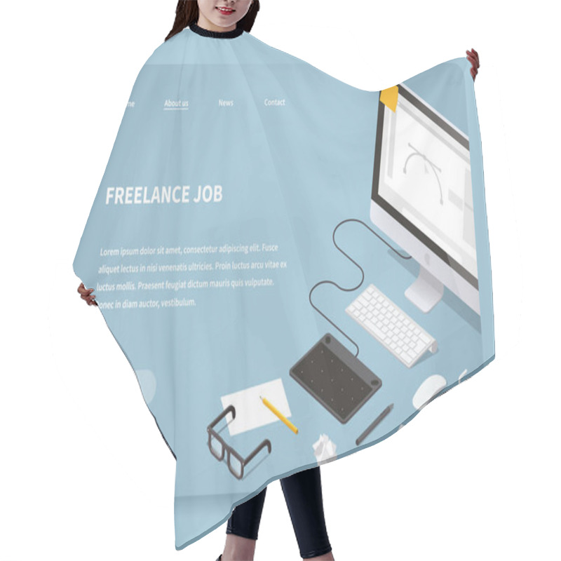 Personality  Isometric Freelancer Job Landing Page Hair Cutting Cape