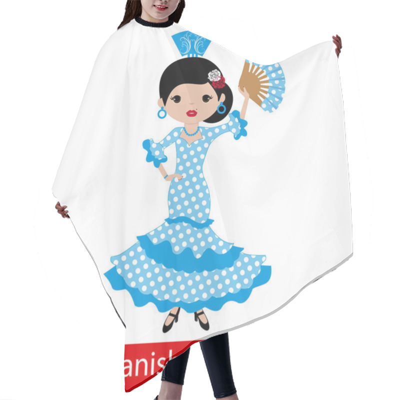 Personality  Girl In Blue Flamenco Dress Hair Cutting Cape