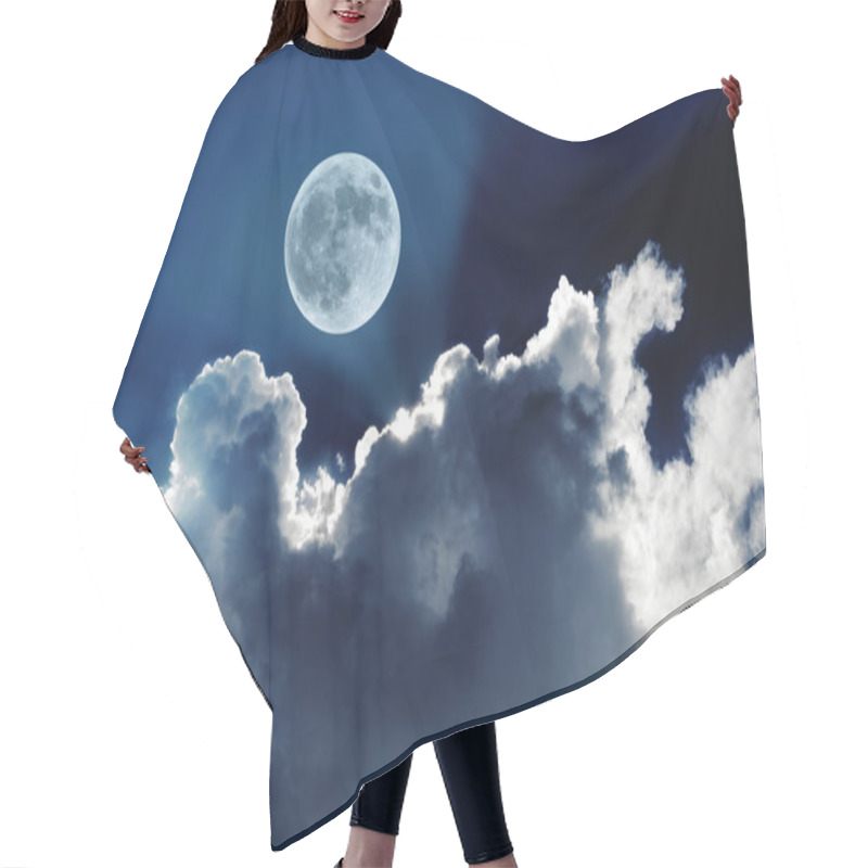 Personality  Big Full Moon In Night Sky With Beautiful White Clouds Glowing In The Moonlight Hair Cutting Cape