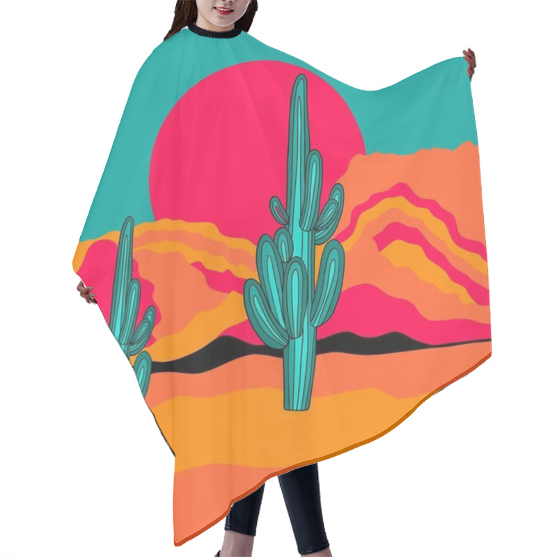 Personality  Cacti In The Desert. Saguaro National Park. Vector Illustration Hair Cutting Cape