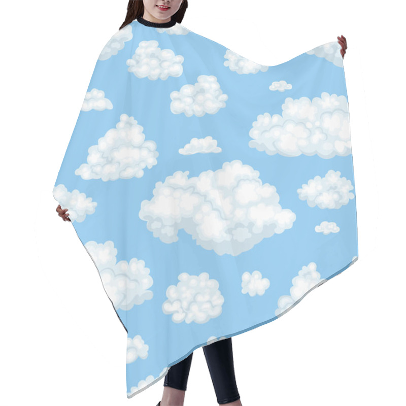 Personality  Vector Clouds In The Blue Sky Seamless Pattern. Background Illustration With Cloudy Sky In Cartoon Flat Simple Style. Hair Cutting Cape