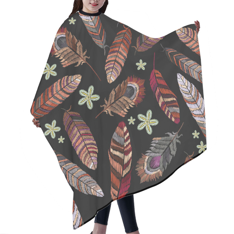 Personality  Beautiful Tropical Peacock Feathers And Flowers Embroidery Hair Cutting Cape