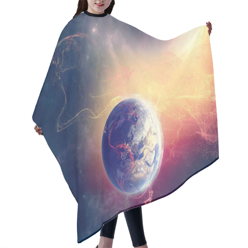 Personality  Sun And Solar Storm, Earth's Magnetic Field, Earth And Solar Wind, Flow Of Particles. Rising Temperatures. Global Warming. Ozone Hole. 3d Rendering Hair Cutting Cape