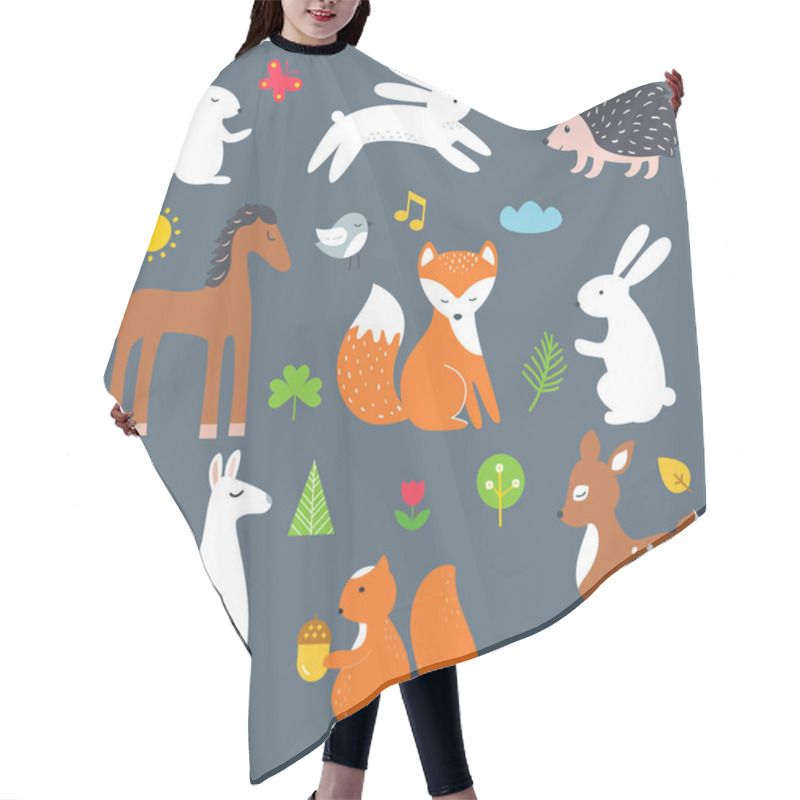 Personality  Forest And Woods Animals Vector Cartoon Illustration Hair Cutting Cape