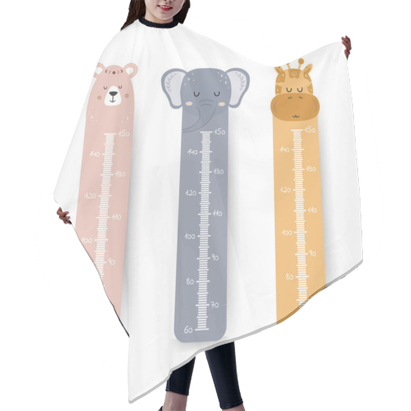 Personality  Kids Height Chart. Cute Wall Meter With Boho Animals. Vector Template. Cartoon Zoo. Design Of Children Products In Scandinavian Style Hair Cutting Cape