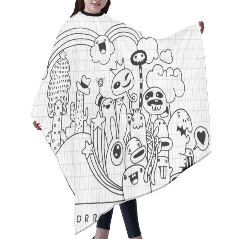 Personality  Hand Drawn Of Doodle Monsters  Hair Cutting Cape