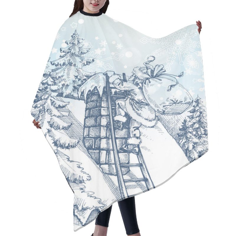 Personality  Christmas Scene, Santa Climbing A Chimney Hair Cutting Cape