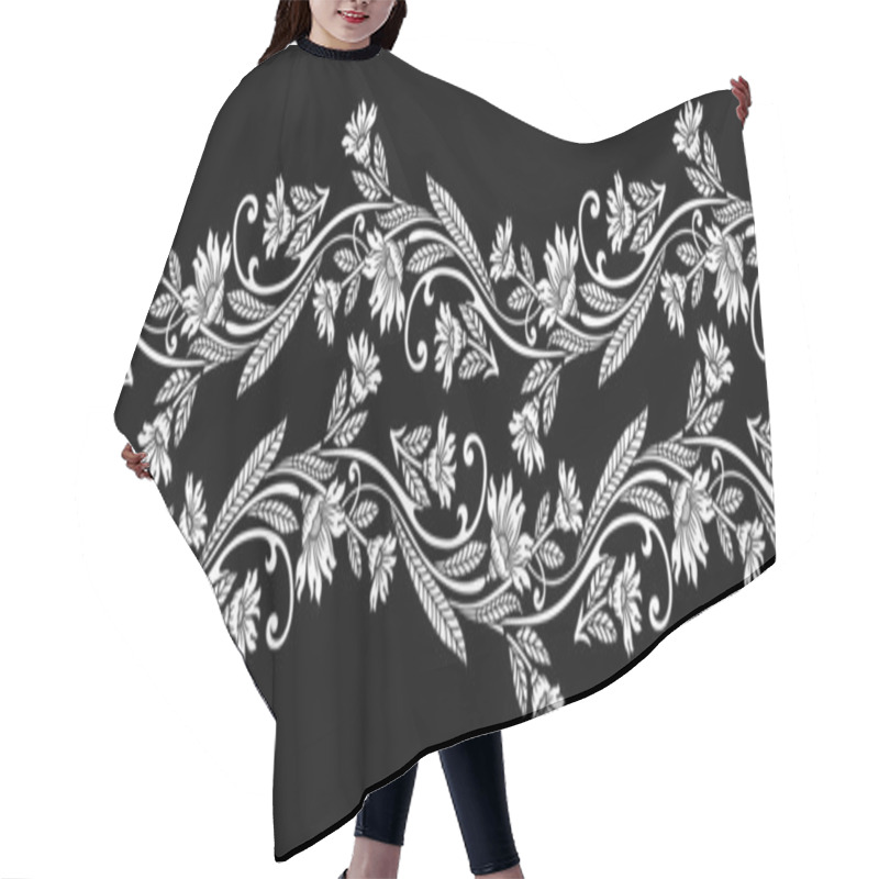 Personality  Seamless Black And White Floral Border Hair Cutting Cape