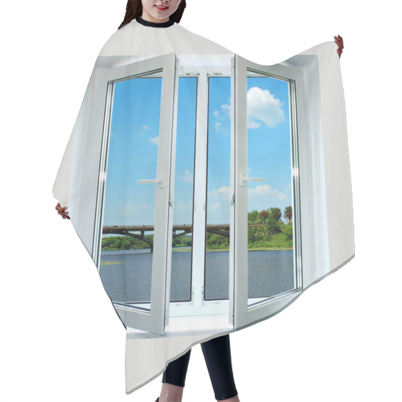 Personality  Open Plastic Window With A Kind On The River Hair Cutting Cape