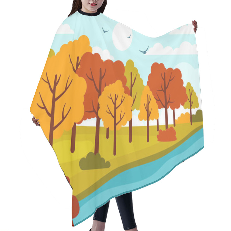 Personality  Autumn Landscape Background Vector Illustration With Mountains, Fields, Trees And Fall Leaves In Flat Cartoon Natural Season Panorama Templates Hair Cutting Cape