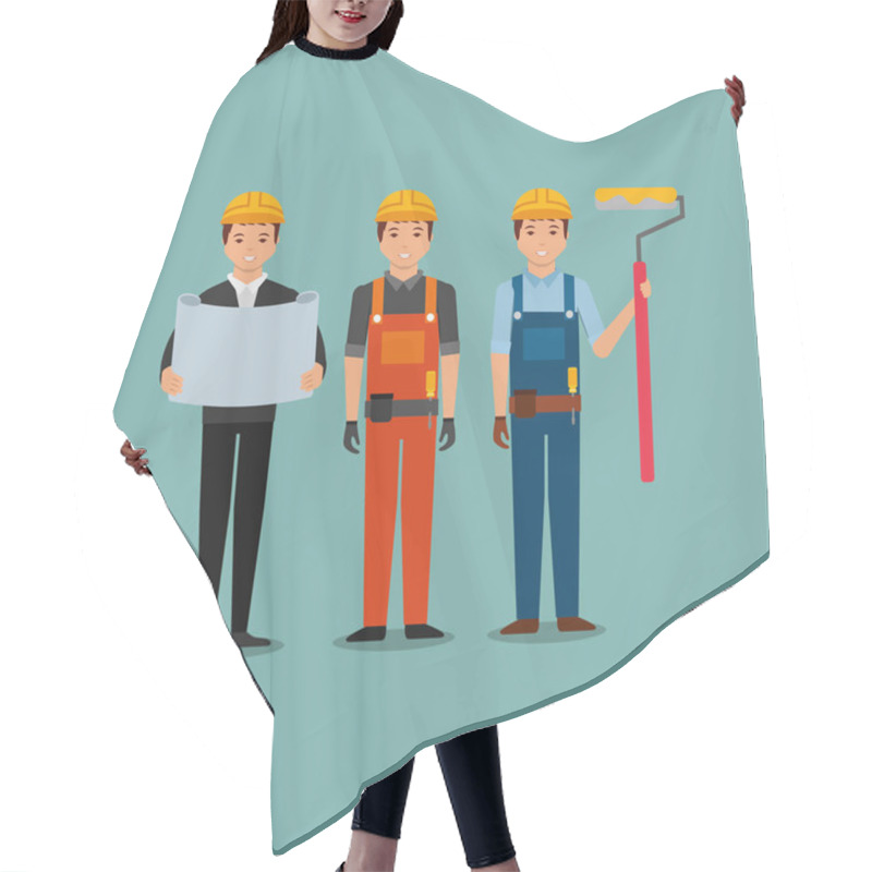 Personality  Construction Workers Egineer Foreman Blueprint And Roller Paint Hair Cutting Cape