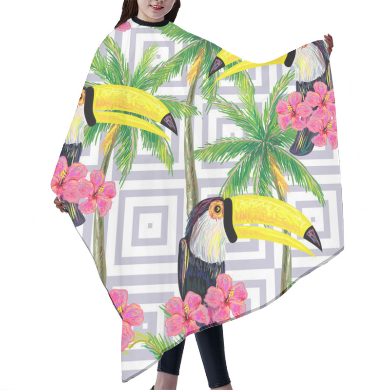 Personality  Seamless Jungle Pattern With Birds Hair Cutting Cape