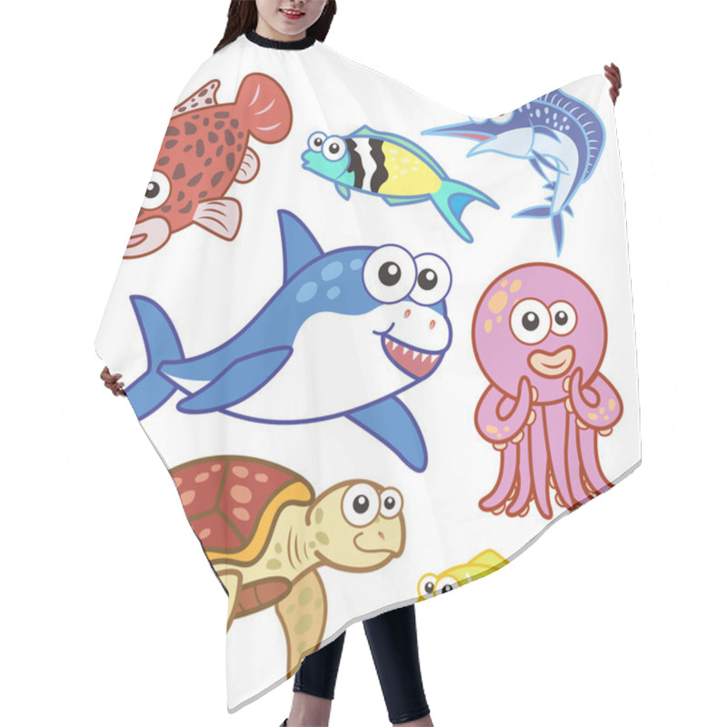 Personality  Cartoon Sea Animals Set With White Background Hair Cutting Cape