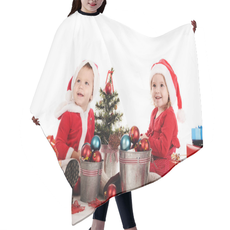 Personality  Two Happy Santa Helpers Hair Cutting Cape