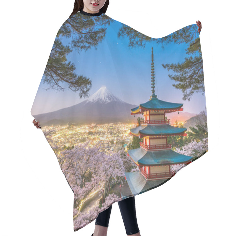 Personality  Fujiyoshida, Japan With Mt. Fuji And Chureito Pagoda Hair Cutting Cape