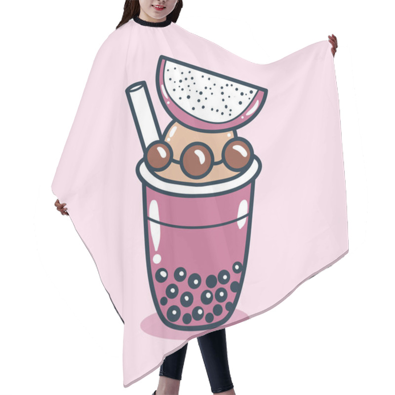 Personality  Bubble Tea Drink With Dragon Fruit Toping Illustration Hair Cutting Cape