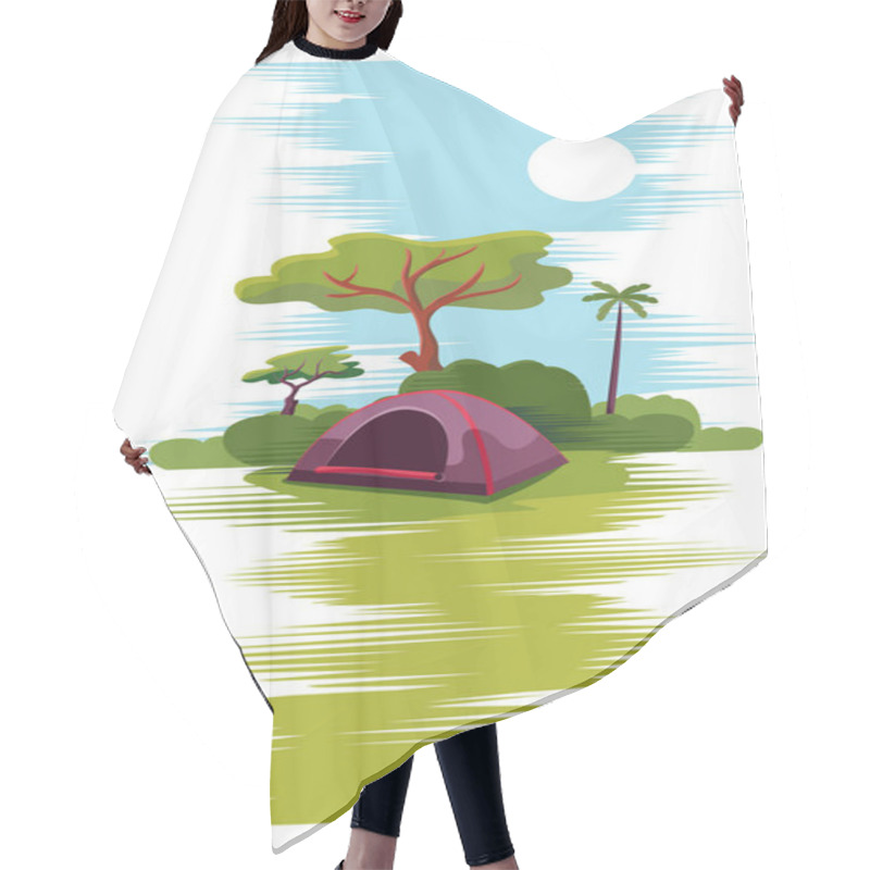 Personality  Hiker Camping Tent In Wild Vector Illustration Hair Cutting Cape