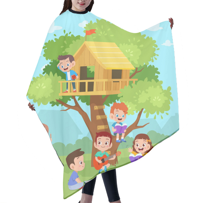 Personality  Kids Tree House Vector Illustration Hair Cutting Cape