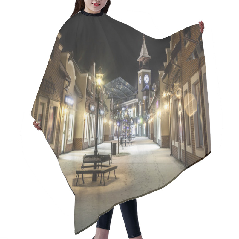 Personality  Night Landscape Of Winter Street With Tower Clock Hair Cutting Cape