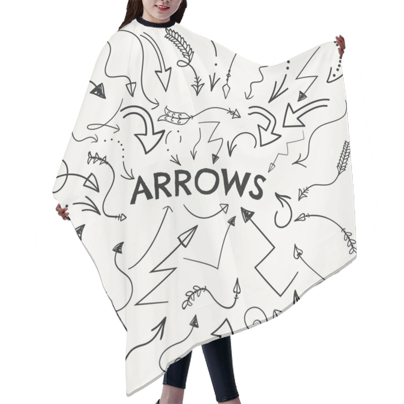 Personality  Set Of Vector Black Hand Drawn Arrow Shaped Elements Hair Cutting Cape