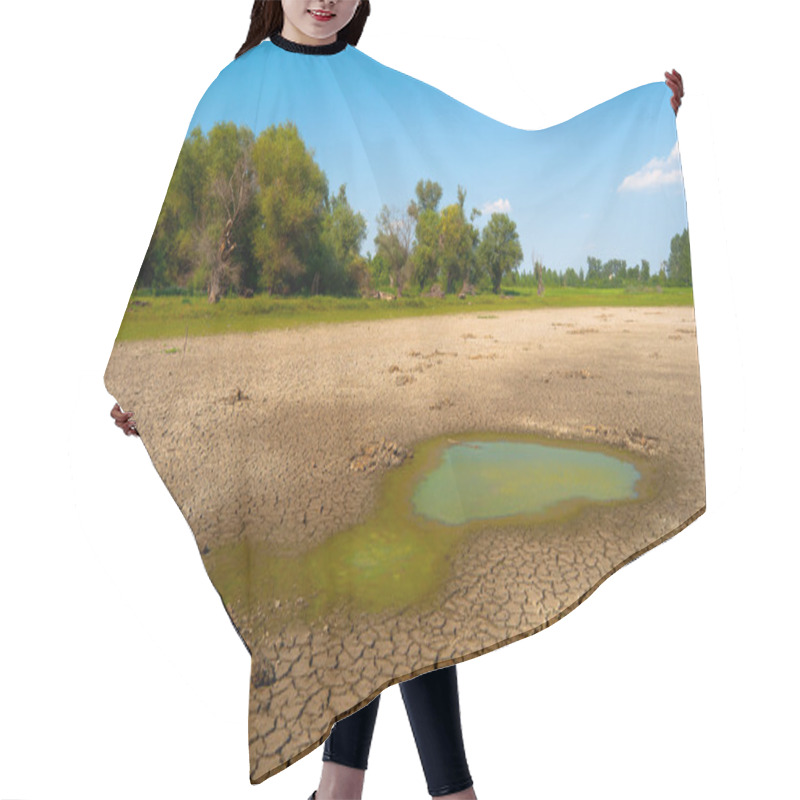 Personality  Polluted Water And Cracked Soil Of Dried Out Lake During Drought Hair Cutting Cape