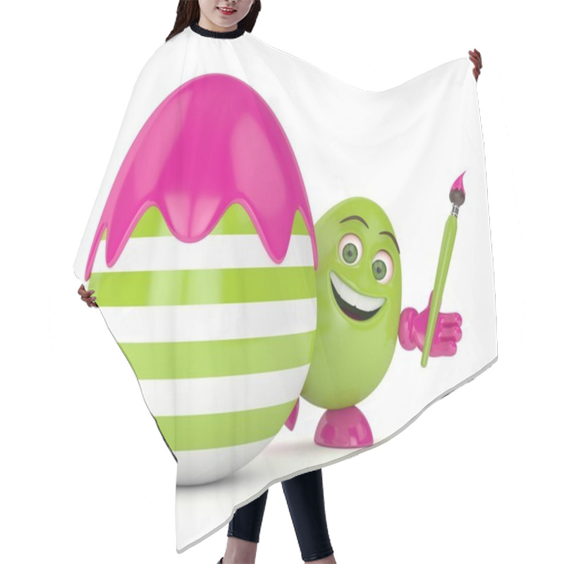 Personality  3d Render Of Easter Cartoon Egg In With Paintbrush Hair Cutting Cape