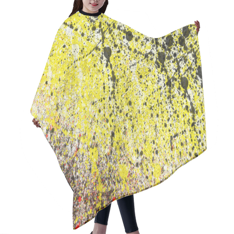 Personality  Abstract Yellow Background With Splashes Of Black, White And Red Paint Hair Cutting Cape