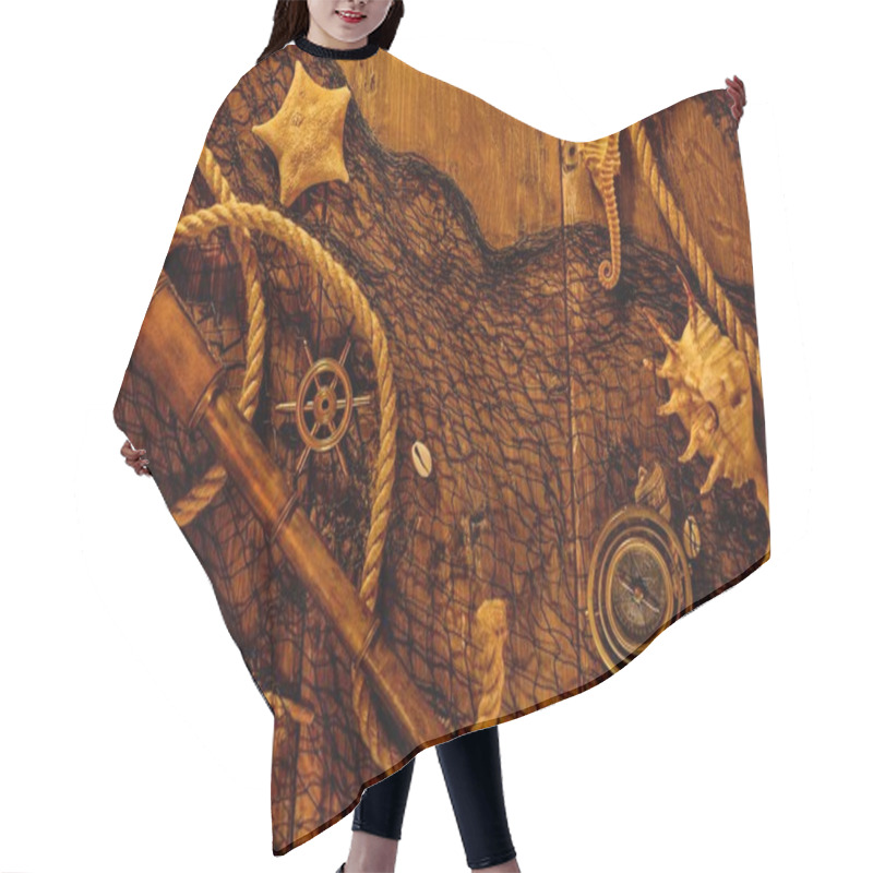 Personality  Sea Concept On A Wooden Table Background  Hair Cutting Cape