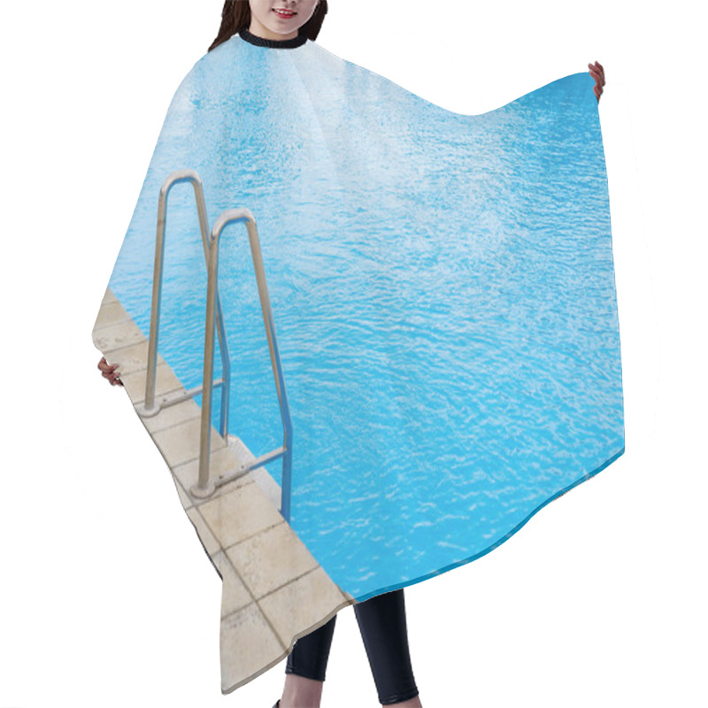 Personality  Swimming Pool With Selective Focus On Metal Stairs And Copy Space Hair Cutting Cape