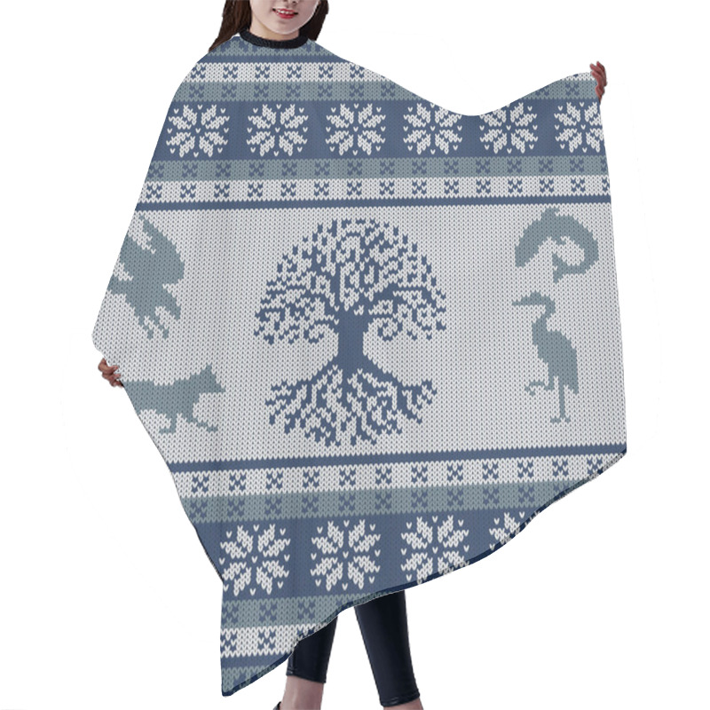 Personality  Knit Seamless Woolen Ornament With Celtic Totem Animals And The Tree Of Life Hair Cutting Cape