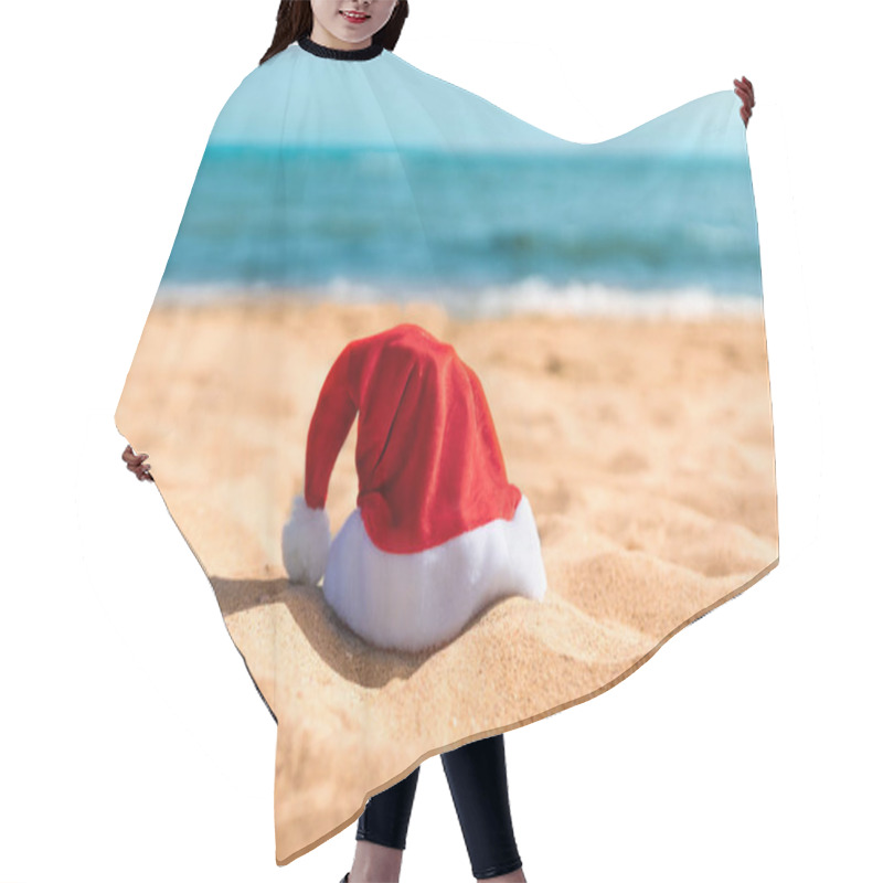 Personality  Santa Hat On Tropical Sea Beach. Christmas Beach Vacation Travel Banner Or Card Hair Cutting Cape