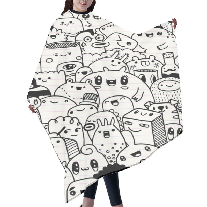 Personality  Fun Cute Cartoon Monsters For Kids Design Collection ,Hand Drawn Hair Cutting Cape