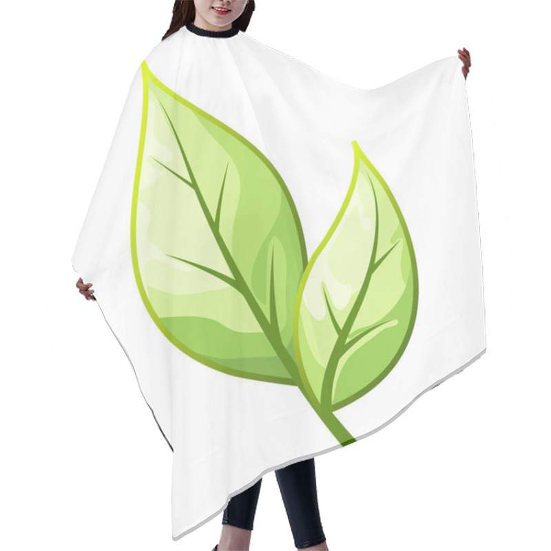 Personality  Ecology Icon Two Green Leaves. Hair Cutting Cape