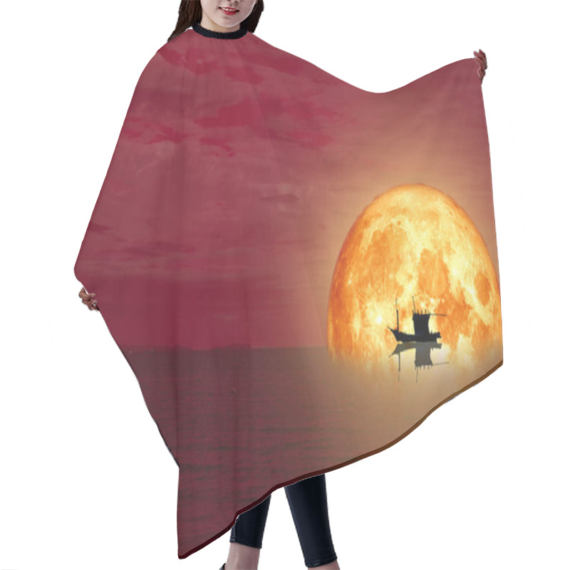 Personality  Full Blood Moon Back Silhouette Boat On Night Sea, Elements Of This Image Furnished By NASA Hair Cutting Cape