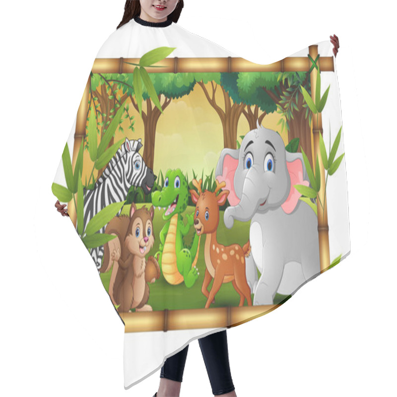 Personality  Vector Illustration Of Happy Animals In Frame Forest Hair Cutting Cape