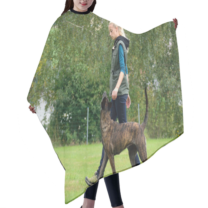 Personality  Woman Exercising With Dog Hair Cutting Cape