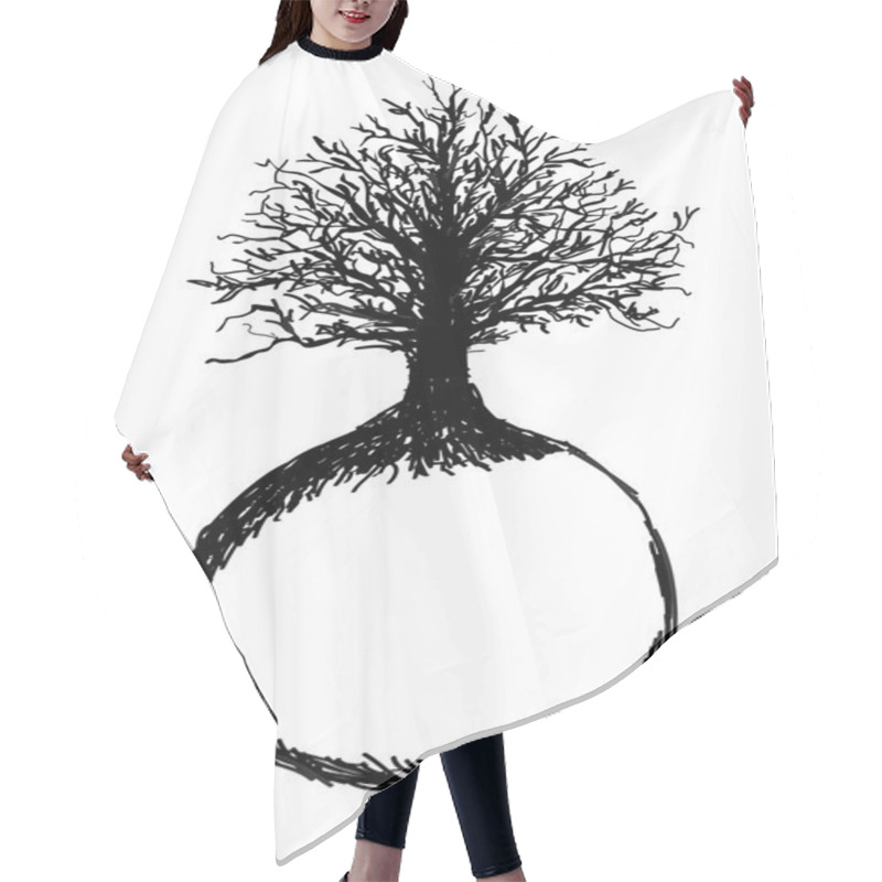 Personality  Tree Of Life And Globe, Sketch Hair Cutting Cape