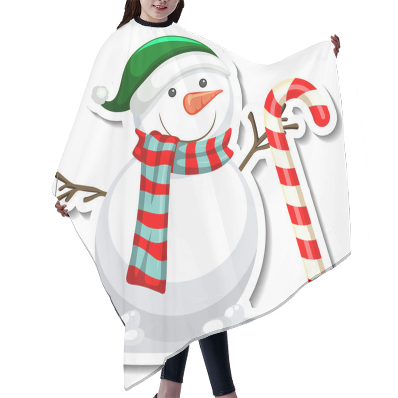 Personality  Sticker Template With Snowman Cartoon Character Isolated Illustration Hair Cutting Cape